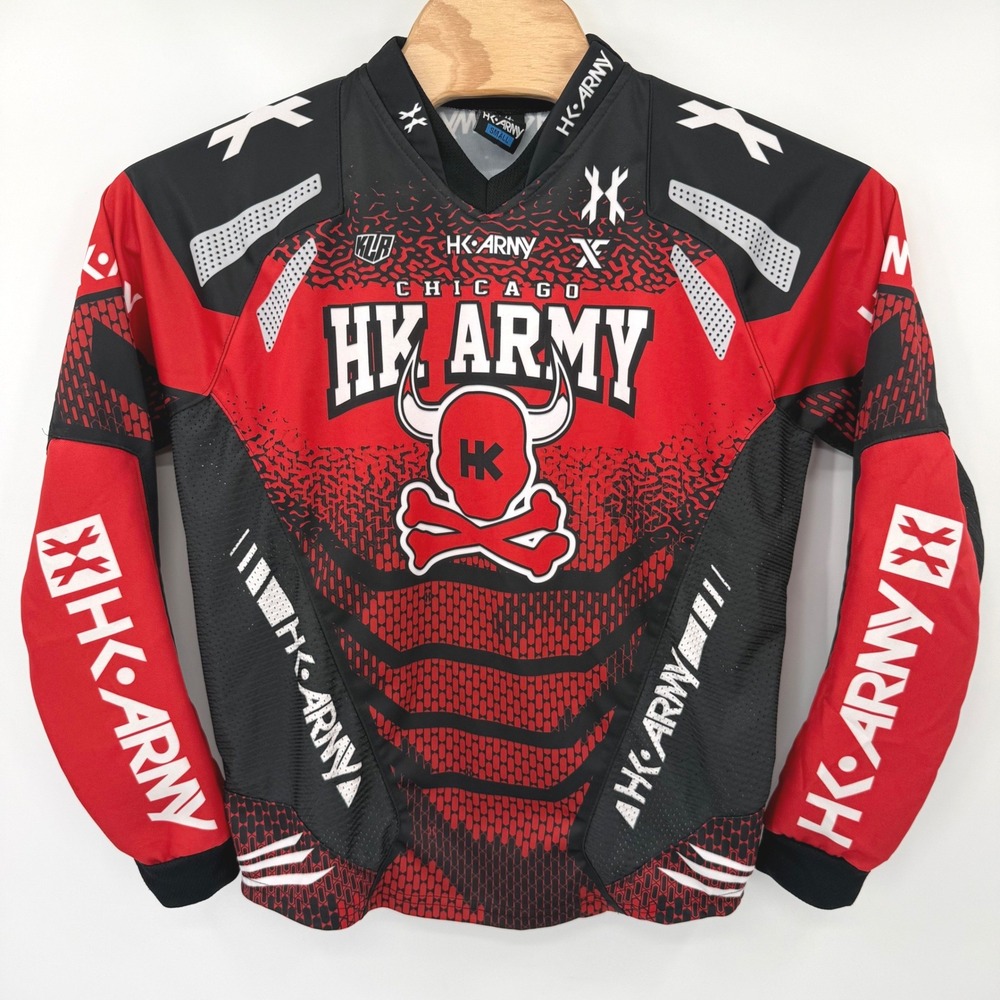 HK Army Paintball Jersey Mens Small Red Chicago Skull Graphic Padded Long Sleeve